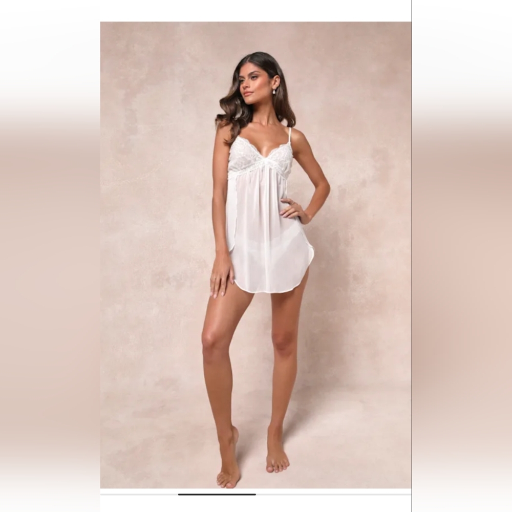 Lulus Angelic Charm Ivory Sheer Lace Lingerie Slip White - Size XL - Picture 3 of 4